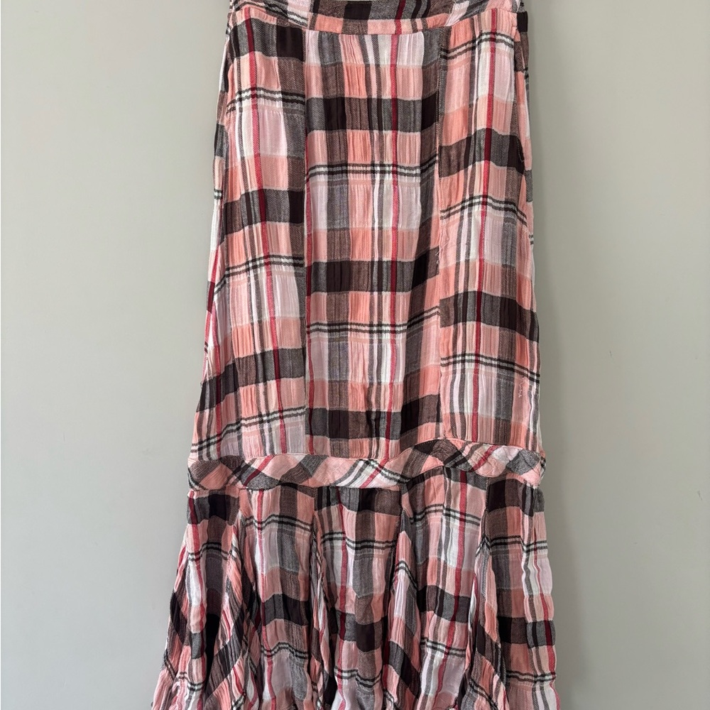 Free People Pink Plaid Maxi Skirt
